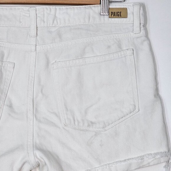 Paige‎ Cuffed Raw Hem Jeans Shorts High-Rise White Denim Women's Size 30 - Picture 2 of 11